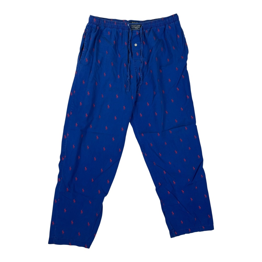 Polo Ralph Lauren Sleep Pants Mens Large Blue Red Pony Logo Lounge READ